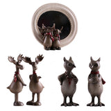 Maxbell 2Pcs/Set Creative Elk Owl Figurine Standing Sculpture Home Desk Decor #1