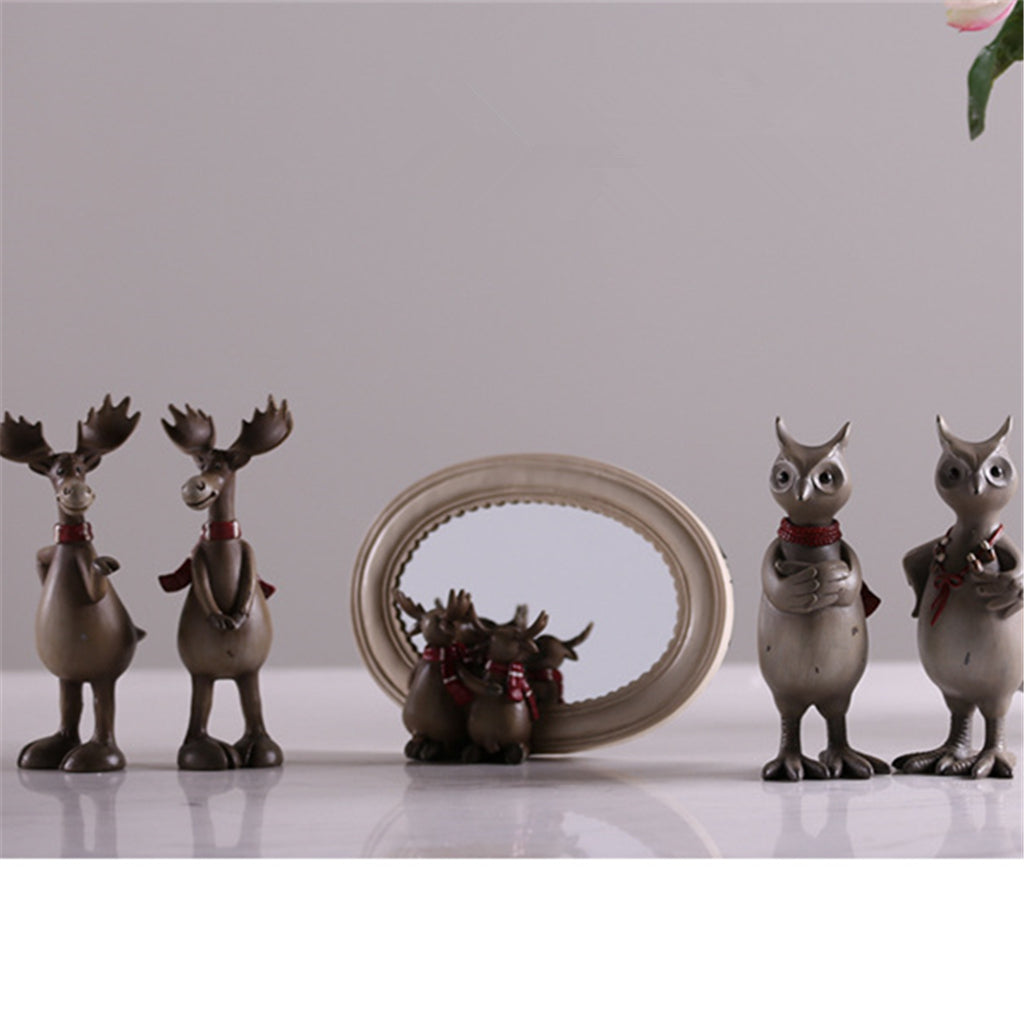 Maxbell 2Pcs/Set Creative Elk Owl Figurine Standing Sculpture Home Desk Decor #1