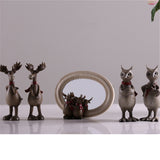 Maxbell 2Pcs/Set Creative Elk Owl Figurine Standing Sculpture Home Desk Decor #1