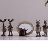 Maxbell 2Pcs/Set Creative Elk Owl Figurine Standing Sculpture Home Desk Decor #3
