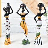 African Figures Sculpture Tribal Lady Figurine Statue Collectible Art 3-Set Yellow