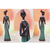 African Figures Sculpture Tribal Lady Figurine Statue Collectible Art 3-Set Green