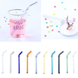 Creative Reusable Bent Glass Tube Drinking Straw + Cleaning Brush Purple