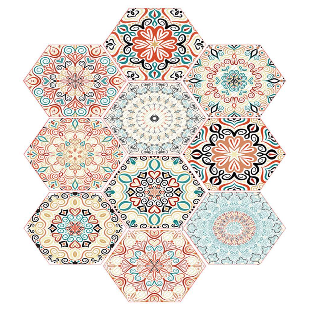 10x Adhesive Hexagon Wall Tile Floor Wall Paper Sticker Home Decor 5#