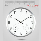 Max Maxb Minimalist Non-Ticking Quartz Wall Clock Thermometer Hygrometer Silver