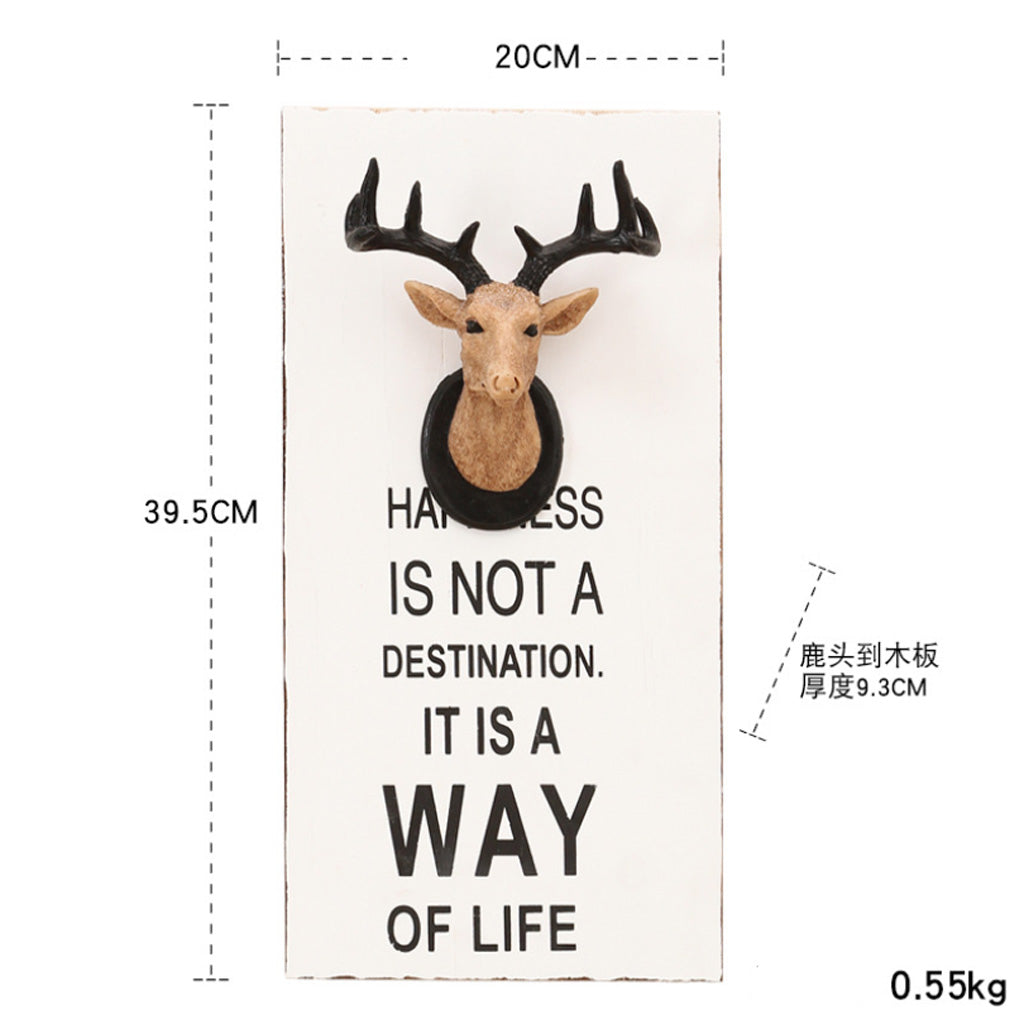 Maxbell  Wooden Plaque Deer Head Wall Art Hanging 3D Head Antlers Home Decor L