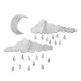 Glistening Moon Cloud Raindrop Wall Ornament for Kids Room Decor Silver