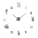 DIY 3D Roman Numerals Wall Stickers Clock 3D Mirror Surface Sticker Silver