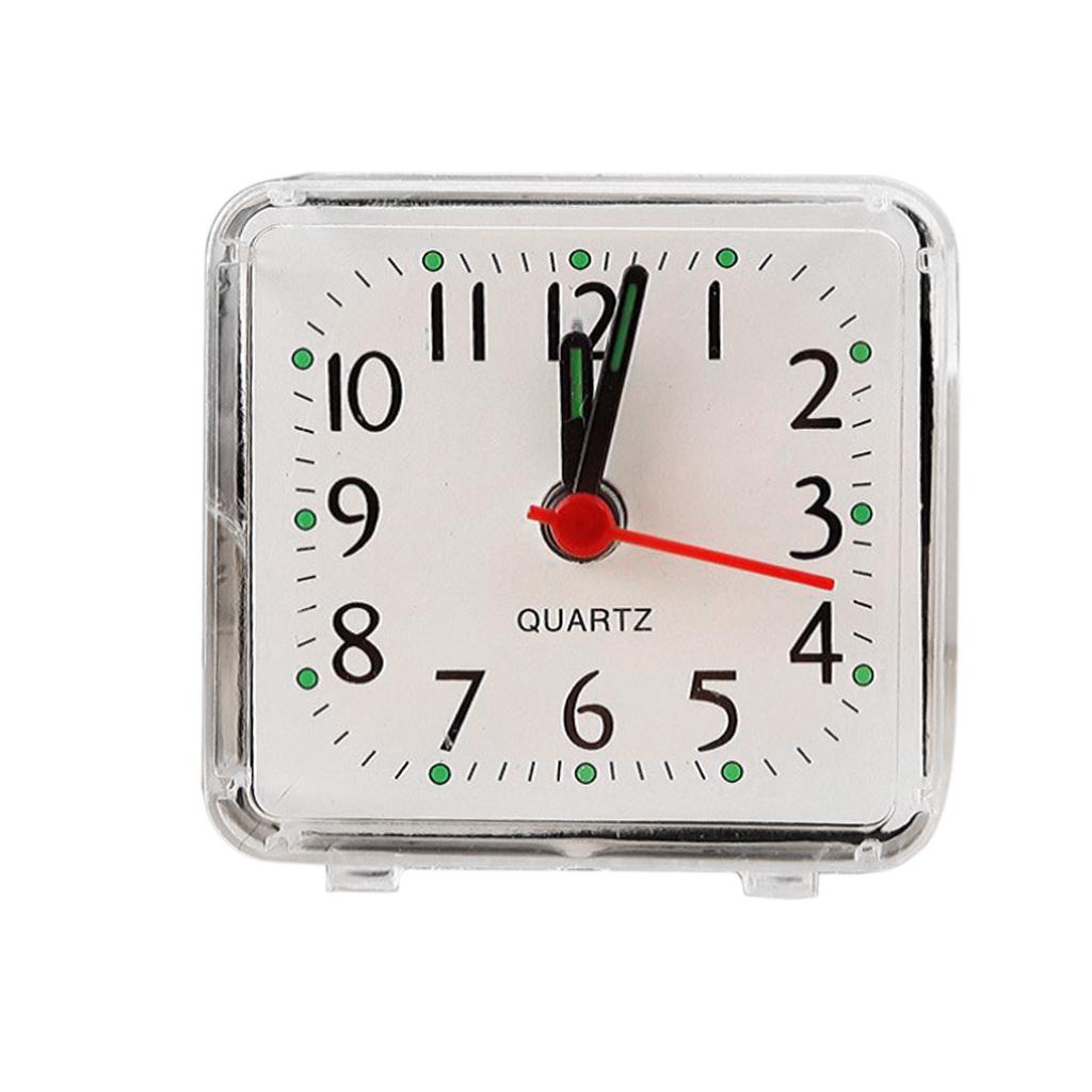 Mini Square Quartz Clock Travel Alarm Clock Bedroom Home Table Clock White