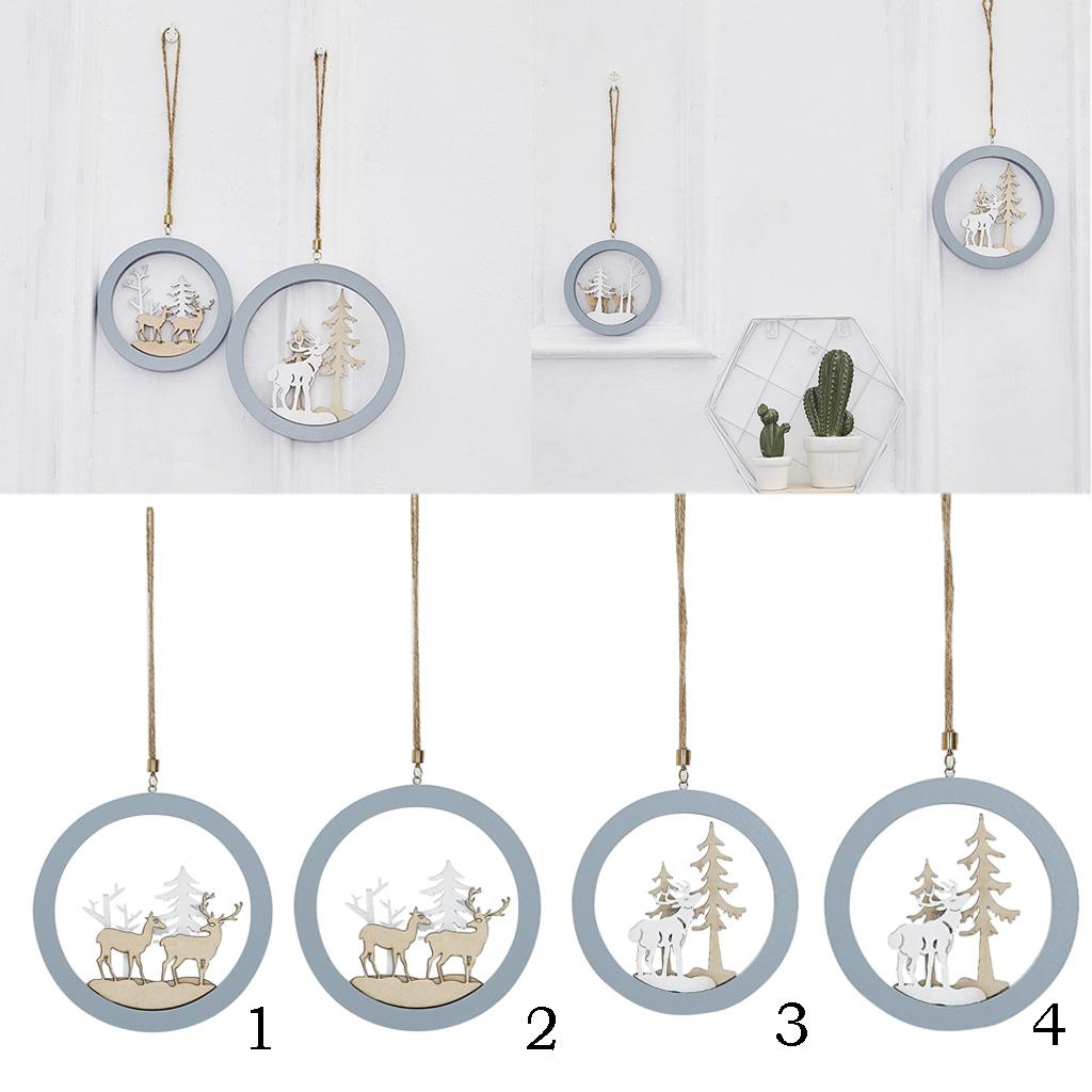 Winter Reindeer and Tree - Wall Hanging Wooden Charms #1 Deer Couple 18cm