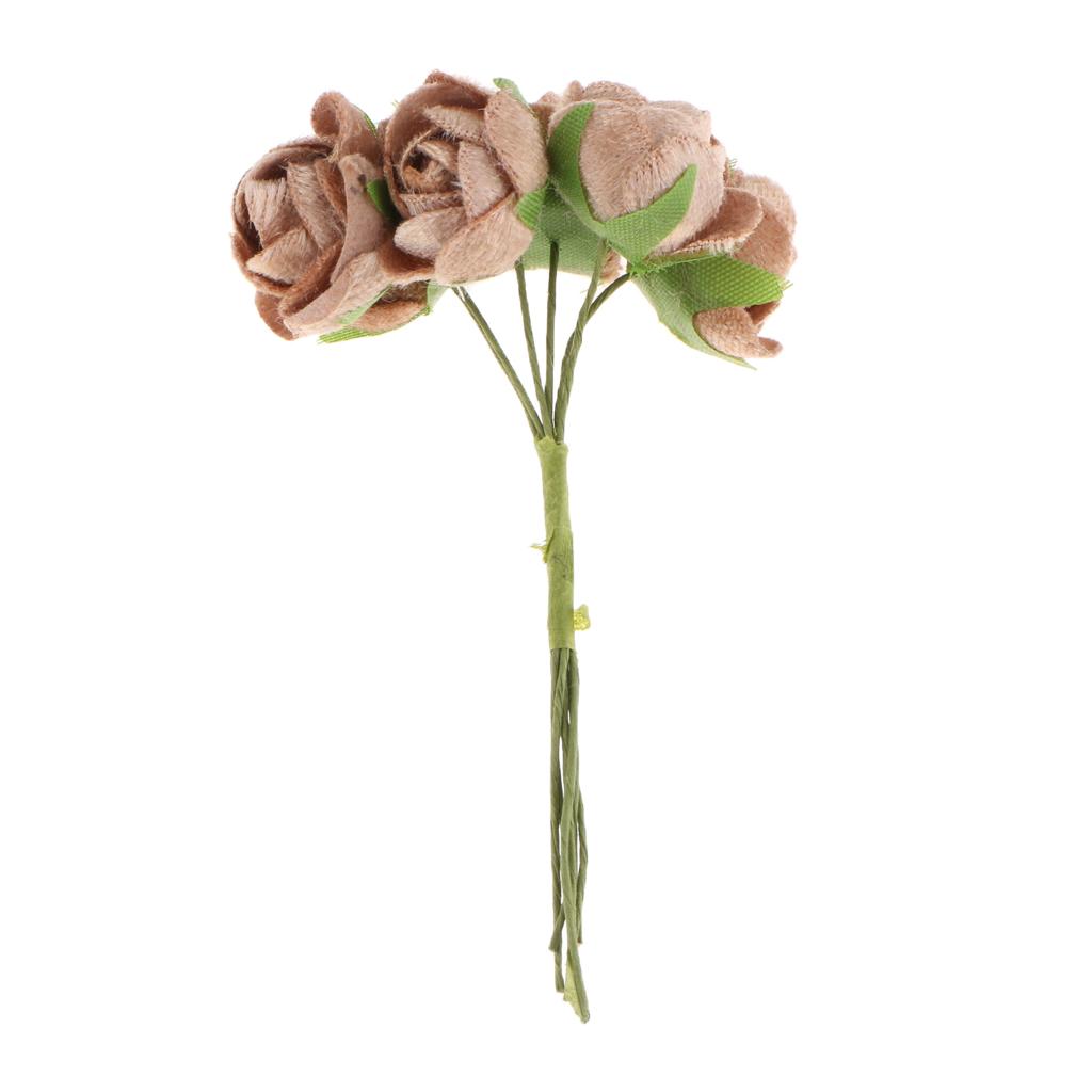 60x Wire Silk Camellia Flowers for Wedding Hair Clip Wreath DIY Coffee