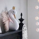 Maxbell  Wall Mounted Stuffed Swan Wall Hanging Sculptures Home Decor Kids Toys Pink