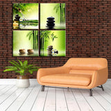 Maxbell  4 Panels Unframed Canvas Picture for Wall Home Decor Green Bamboo