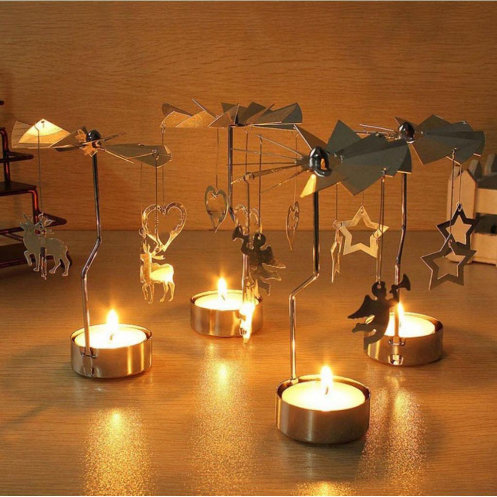 Christmas Decor Rotating Candle Tea Light Holder Candlestick Gold Snowflake