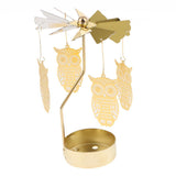 Christmas Decor Rotating Candle Tea Light Holder Candlestick Gold Owl