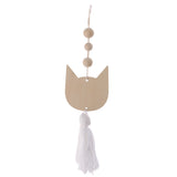 Max Nordic Wooden Beads Tassel Pendant Girls Wall Hanging Ornament Cat White