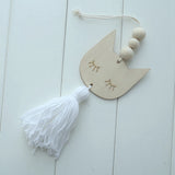 Max Nordic Wooden Beads Tassel Pendant Girls Wall Hanging Ornament Cat White