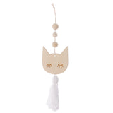 Max Nordic Wooden Beads Tassel Pendant Girls Wall Hanging Ornament Cat White