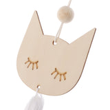 Max Nordic Wooden Beads Tassel Pendant Girls Wall Hanging Ornament Cat White