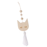 Max Nordic Wooden Beads Tassel Pendant Girls Wall Hanging Ornament Cat White