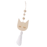 Max Nordic Wooden Beads Tassel Pendant Girls Wall Hanging Ornament Cat White