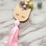Max Nordic Wooden Beads Tassel Pendant Girls Wall Hanging Ornament Cat Pink