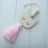 Max Nordic Wooden Beads Tassel Pendant Girls Wall Hanging Ornament Cat Pink