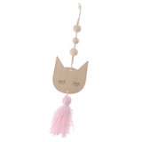 Max Nordic Wooden Beads Tassel Pendant Girls Wall Hanging Ornament Cat Pink