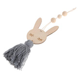 Max Nordic Wooden Beads Tassel Pendant Girls Wall Hanging Ornament Rabbit Gray