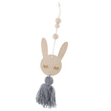 Max Nordic Wooden Beads Tassel Pendant Girls Wall Hanging Ornament Rabbit Gray