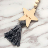 Max Nordic Wooden Beads Tassel Pendant Girls Wall Hanging Ornament Star Gray