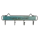 Max Vintage Wood Metal Wall Hook Storage Rack Clothes Hanger Hook Blue 4 Hooks