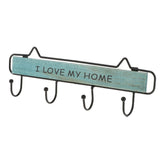 Max Vintage Wood Metal Wall Hook Storage Rack Clothes Hanger Hook Blue 4 Hooks
