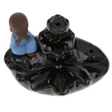 Max Small Monk Figurine Backflow Ceramic Cone Incense Smoke Burner Holder Blue