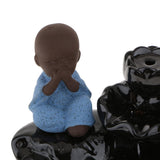 Max Small Monk Figurine Backflow Ceramic Cone Incense Smoke Burner Holder Blue