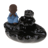 Max Small Monk Figurine Backflow Ceramic Cone Incense Smoke Burner Holder Blue