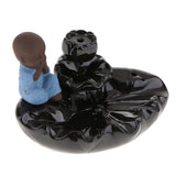 Max Small Monk Figurine Backflow Ceramic Cone Incense Smoke Burner Holder Blue