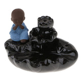 Max Small Monk Figurine Backflow Ceramic Cone Incense Smoke Burner Holder Blue