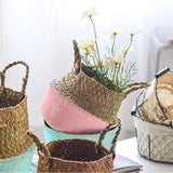 Seagrass Basket Plant Woven Flowerpot Home Storage Bag Organizer Green S