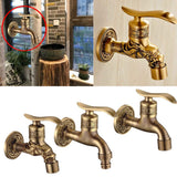 Max Dragon Carved Vintage Brass Single Cold Water Faucet Sink Tap Wall Mounted A