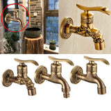 Max Dragon Carved Vintage Brass Single Cold Water Faucet Sink Tap Wall Mounted A