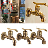 Max Dragon Carved Vintage Brass Single Cold Water Faucet Sink Tap Wall Mounted A