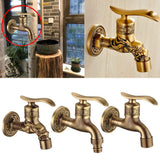 Max Dragon Carved Vintage Brass Single Cold Water Faucet Sink Tap Wall Mounted A