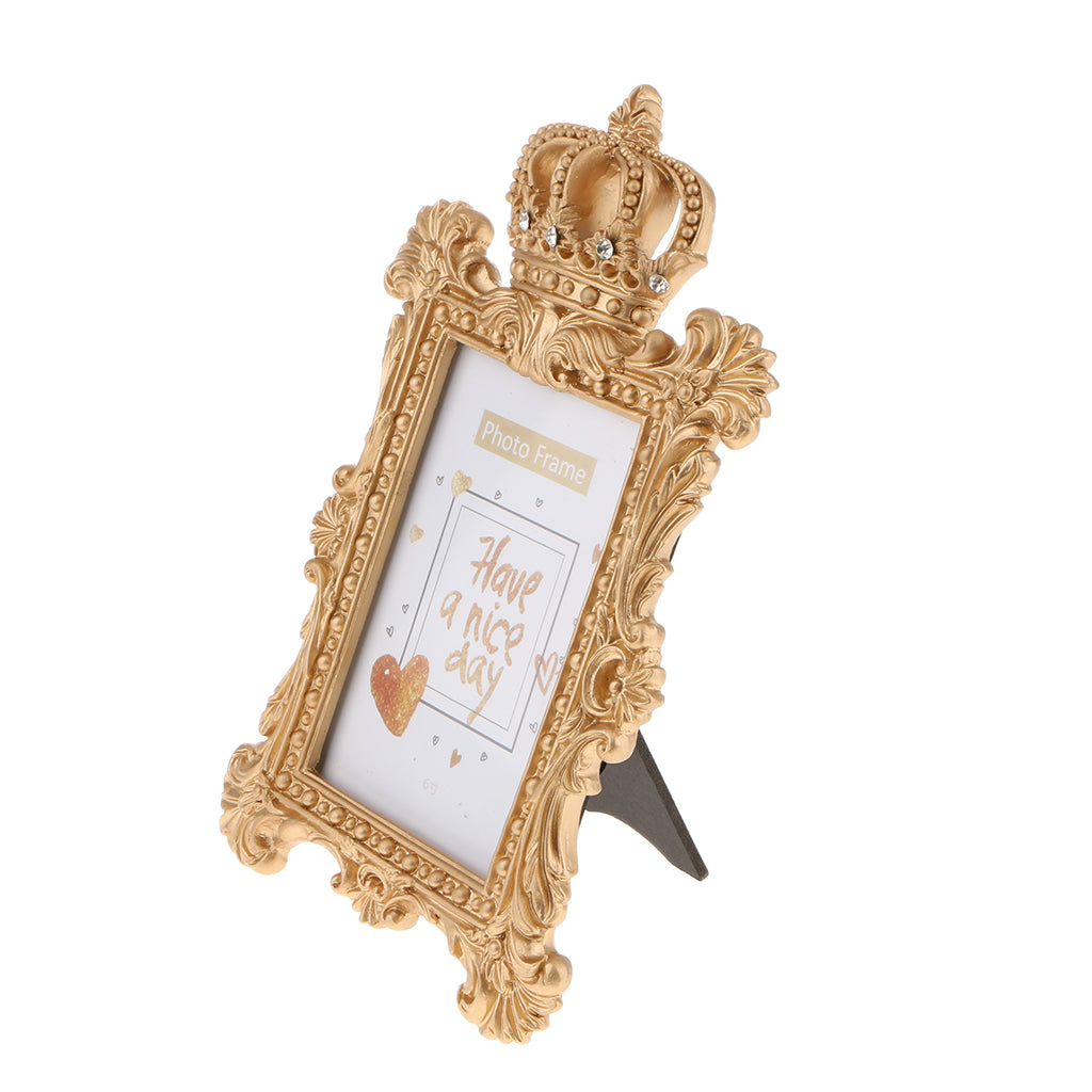 Gold Crown Resin Photo Frame Baroque Luxury Style Decor Rectangle 6 Inch