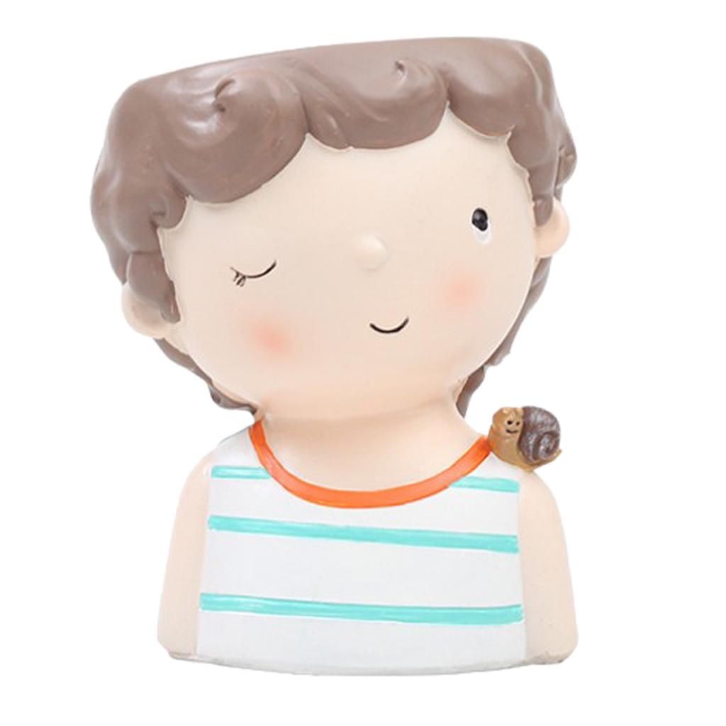 Maxbell  Resin Cute Boy Succulent Planter Bonsai Pot Flowerpot Home Decor H