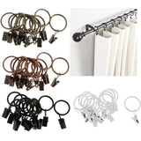 Max 12 Pieces Metal Curtains Drapery Rings with Clips Bronze 32mm