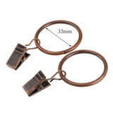 Max 12 Pieces Metal Curtains Drapery Rings with Clips Copper 32mm