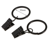 Max 12 Pieces Metal Curtains Drapery Rings with Clips Black Porcelain 32mm
