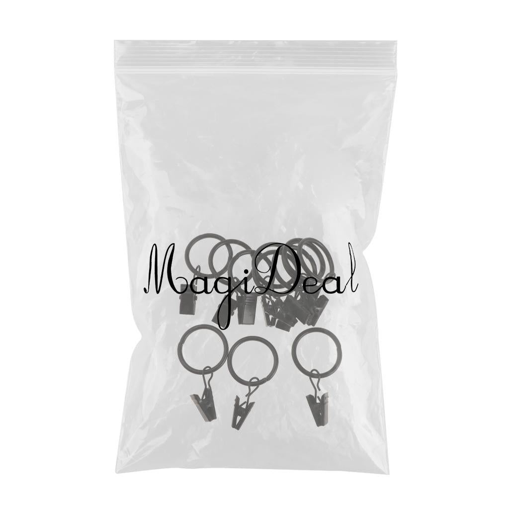 Max 12 Pieces Metal Curtains Drapery Rings with Clips Black Porcelain 32mm