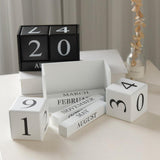 Wooden Perpetual Calendar Desktop Block Wood Calendar for Home OFfice White